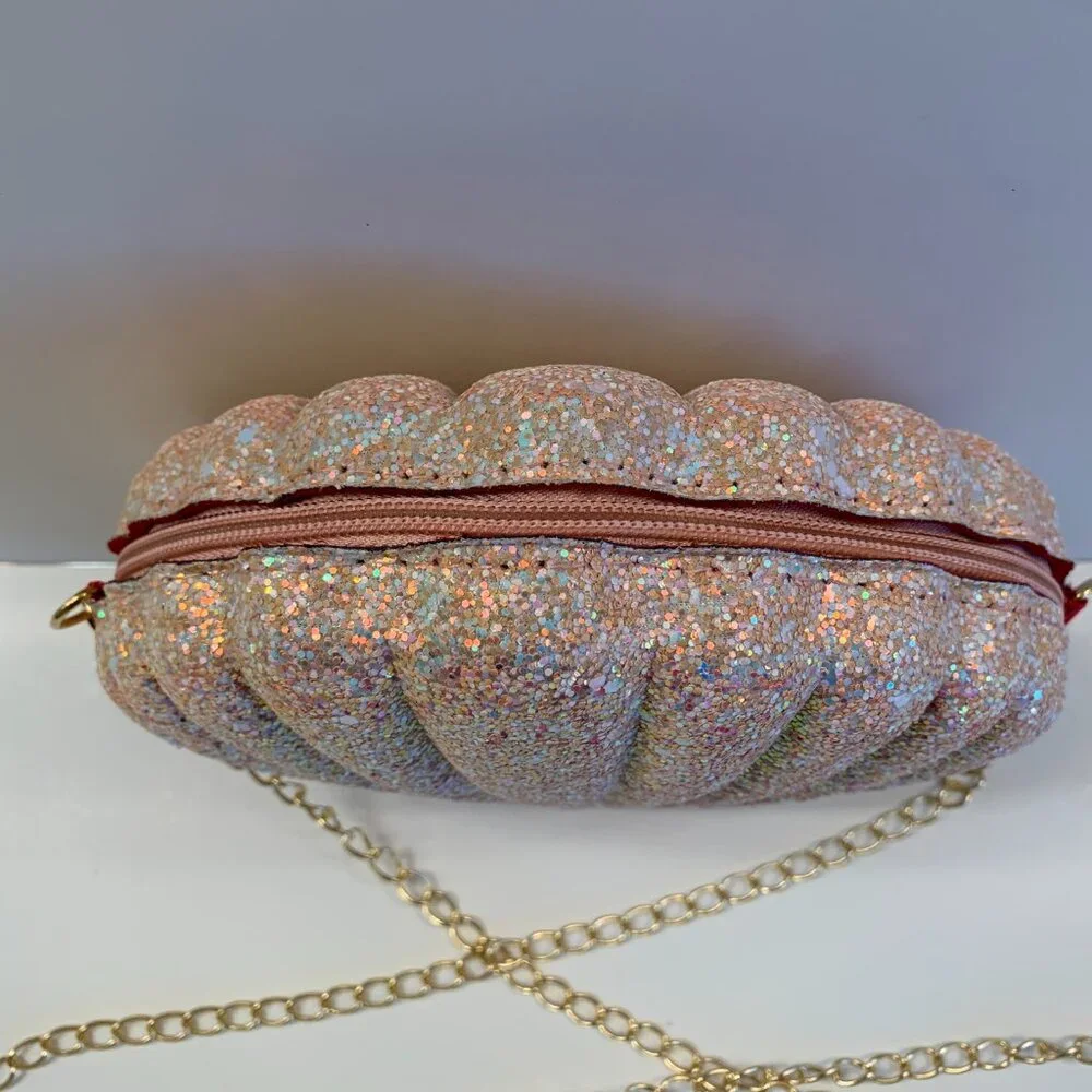 Pink Glitter Shell Crossbody Bag with Gold Chain